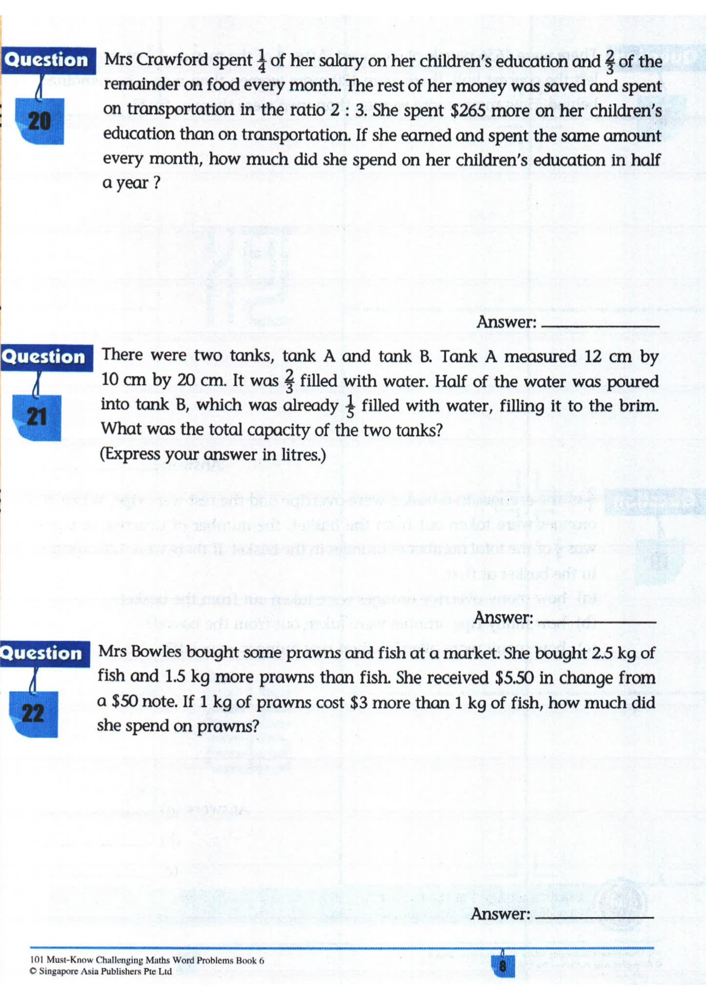 新加坡数学应用题练习册101 Challenging Maths Word Problems