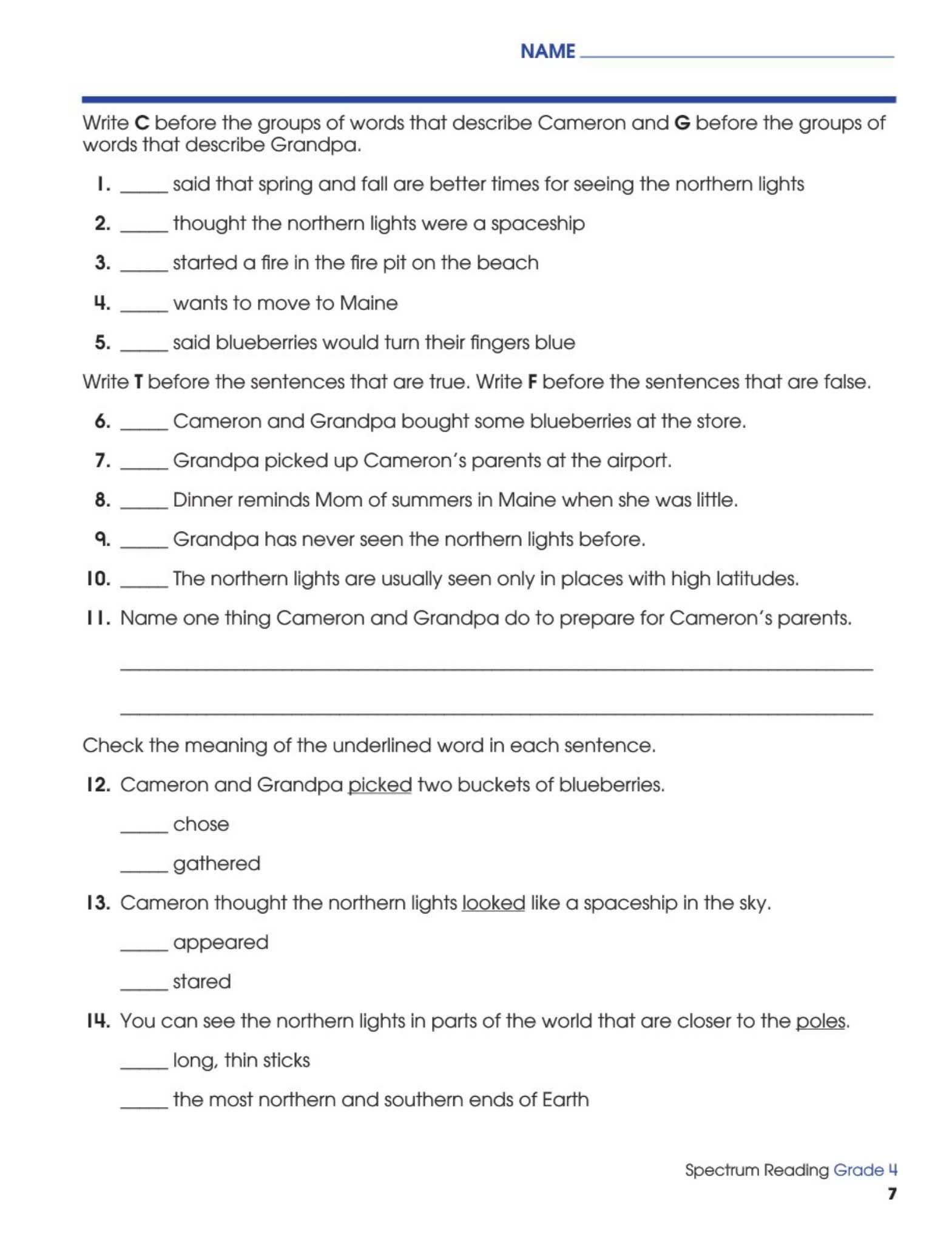 阅读理解练习册美国光谱Spectrum reading