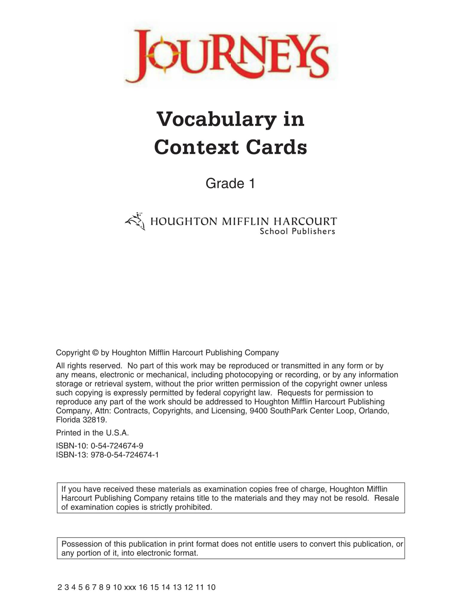 英文单词学习卡片Journeys Vocabulary in Context Cards